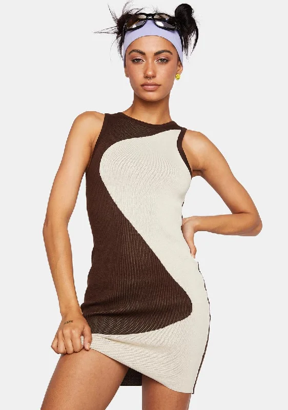 Wavy Knit Mini Dress Trendy Camisole Mini Dress