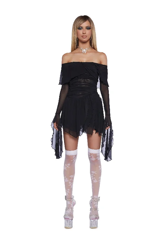 Whimsical Passage Mini Dress - Black Fashionable Mini Dress with Slits