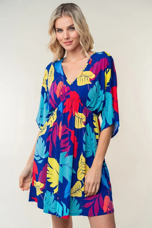 White Birch Full Size Printed V-Neck Mini Dress Cozy Knit Mini Dress