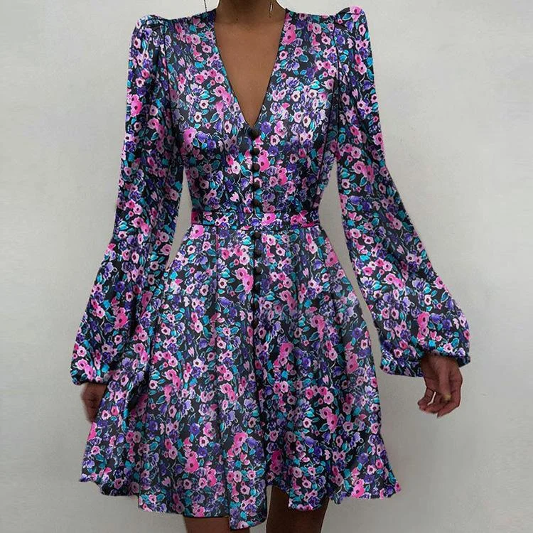 Women Long Sleeves Slim Mini Dresses Casual High-Waist Mini Dress