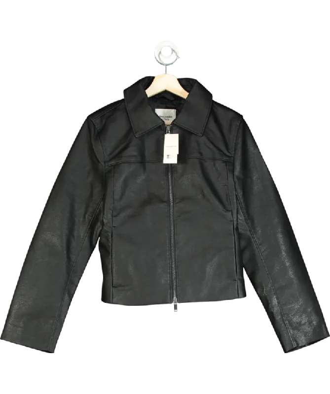 Abercrombie & Fitch Black Vegan Leather Zip Jacket UK M Cotton Jacket Linen Jacket Terry Jacket Abercrombie & Fitch Black Vegan Leather Zip Jacket UK M Cotton Jacket Linen Jacket Terry Jacket