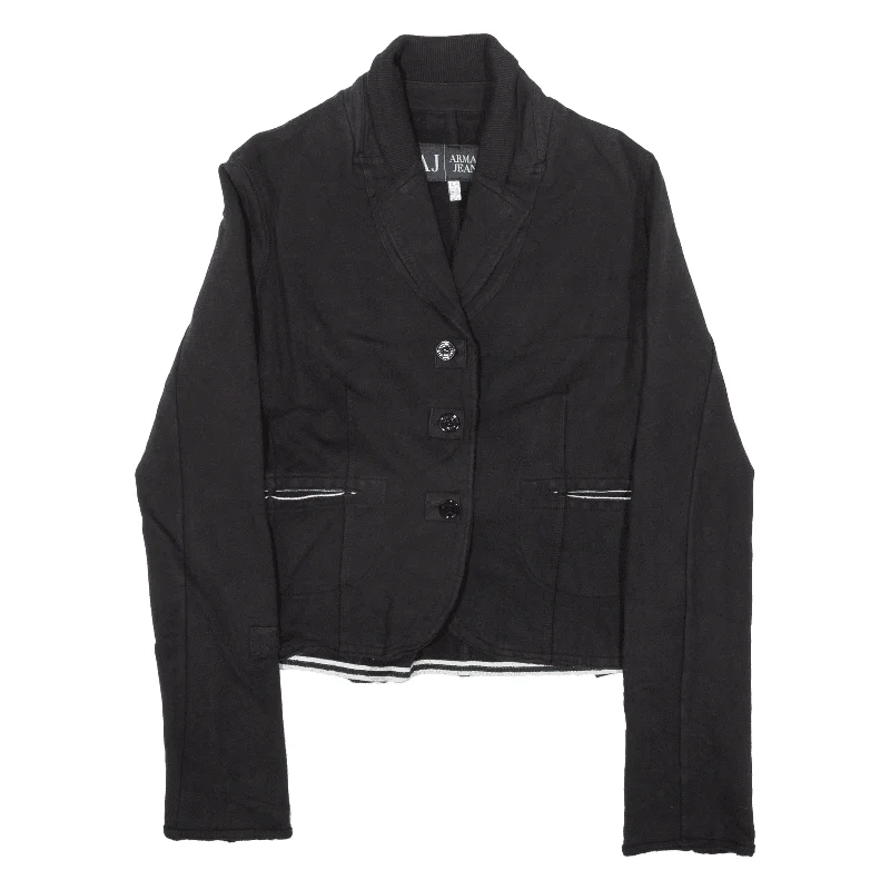 ARMANI Womens Jacket Black Canvas UK 10 A-Line Jacket Boat Neck Shawl Collar