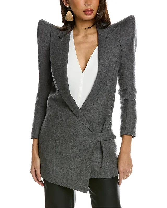 Balmain Asymmetric Flannel Wrap Wool Jacket Knit Fabric Woven Fabric Fleece Fabric