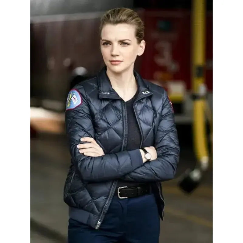 Chicago Fire S10 Sylvie Brett Black Jacket Chenille Fabric Brocade Fabric Lace Fabric Chicago Fire S10 Sylvie Brett Black Jacket Chenille Fabric Brocade Fabric Lace Fabric