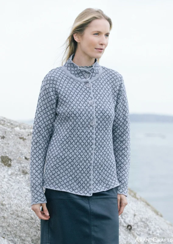 Foxford Chequered Merino Aran Jacket | Grey Cotton Jacket Linen Jacket Terry Jacket Foxford Chequered Merino Aran Jacket | Grey Cotton Jacket Linen Jacket Terry Jacket
