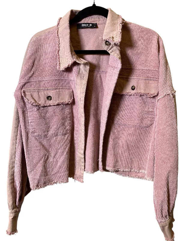 Jacket Denim By Blue B In Pink, Size: M Boat Neck Shawl Collar Notched Collar