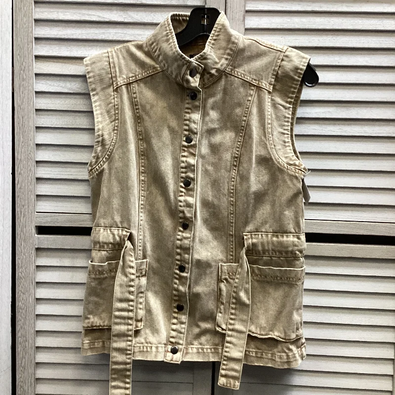 Jacket Denim By Versona In Tan, Size: M Cotton Fabric Linen Fabric Terry Fabric