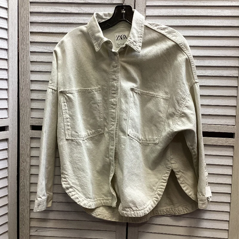 Jacket Denim By Zara In White, Size: M Snapped Jacket Toggled Jacket Drawstring Jacket Jacket Denim By Zara In White, Size: M Snapped Jacket Toggled Jacket Drawstring Jacket