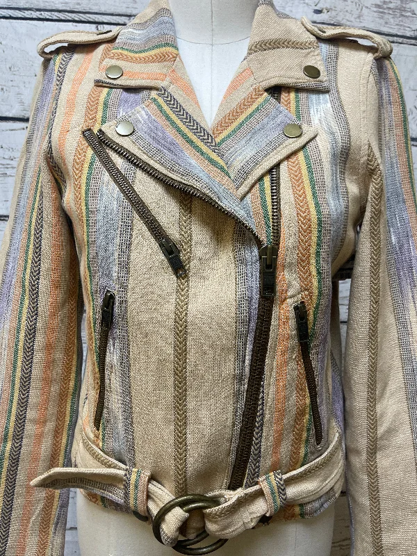 Jacket Moto By Frye In Striped Pattern, Size: S Wool Jacket Cashmere Jacket Tweed Jacket Jacket Moto By Frye In Striped Pattern, Size: S Wool Jacket Cashmere Jacket Tweed Jacket
