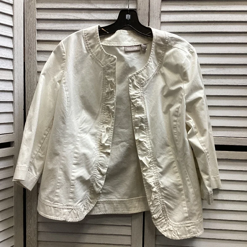 Jacket Other By Chicos In Cream, Size: L Zippered Front Buttoned Front Snap Front