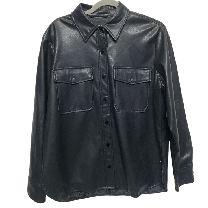 Jacket Shirt By Topshop In Black, Size: M Wool Jacket Cashmere Jacket Tweed Jacket