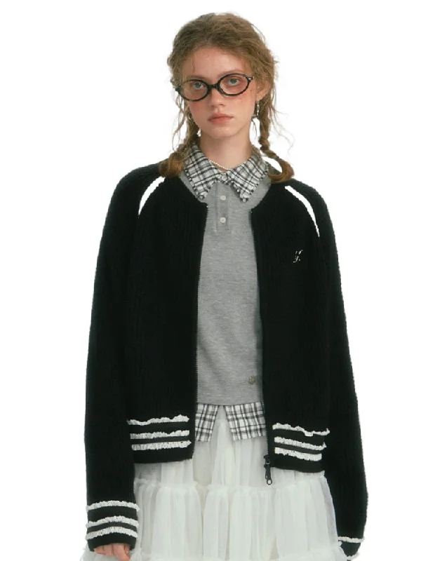 Lace-Trim Baseball Knit Jacket Denim Jacket Leather Jacket Suede Jacket