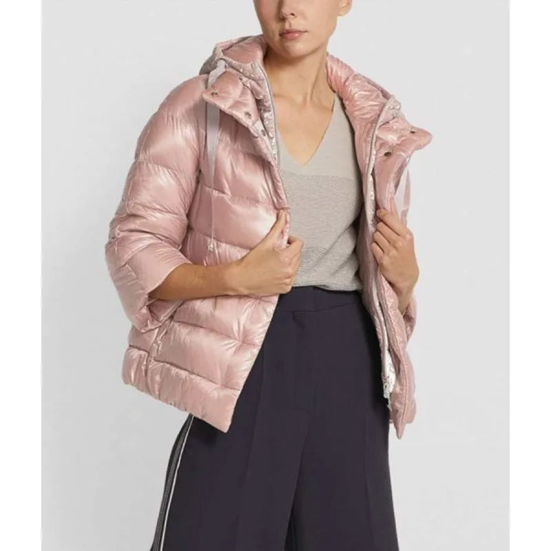 Light Pink Puffer Velvet Jacket Hoodie Zip-Up Jacket Button-Up Jacket