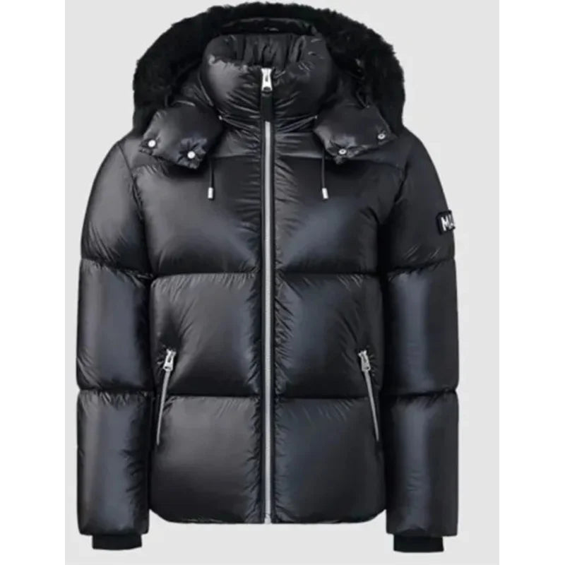Mackage Black Puffer Jacket Hoodie Zip-Up Jacket Button-Up Jacket