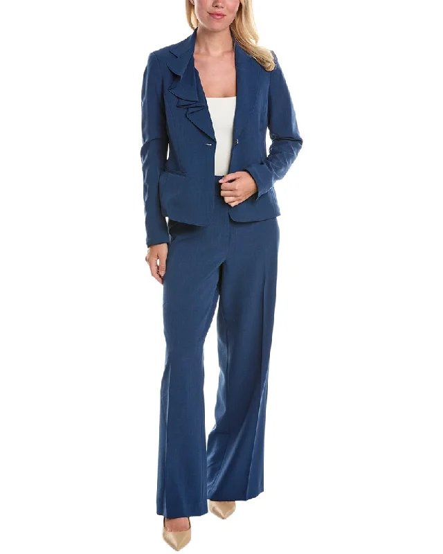 Nipon Boutique 2pc Jacket & Pant Set A-Line Jacket Boat Neck Shawl Collar