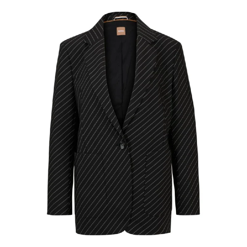 Oversize-fit jacket in striped stretch wool Zippered Jacket Buttoned Jacket Snapped Jacket Oversize-fit jacket in striped stretch wool Zippered Jacket Buttoned Jacket Snapped Jacket
