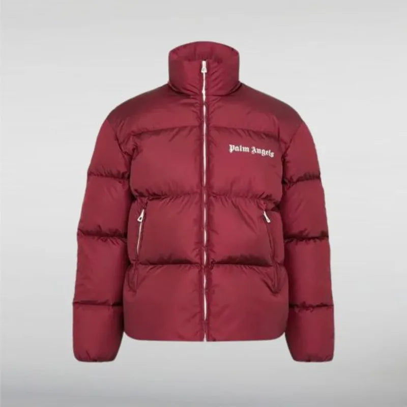 Palm Angels Puffer Black and Maroon Jacket Belted Jacket Elasticated Jacket Padded Jacket