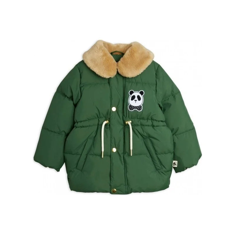 Panda Patch Green Puffer Jacket Tailored Jacket Straight Jacket A-Line Jacket