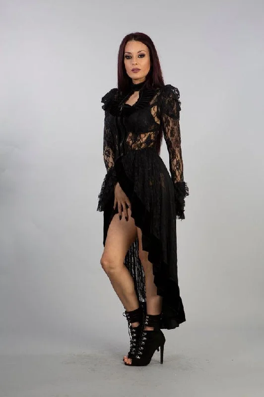 Queen Victorian Gothic Jacket In Black Lace With Velvet Flock Detail Satin Jacket Silk Jacket Chiffon Jacket Queen Victorian Gothic Jacket In Black Lace With Velvet Flock Detail Satin Jacket Silk Jacket Chiffon Jacket