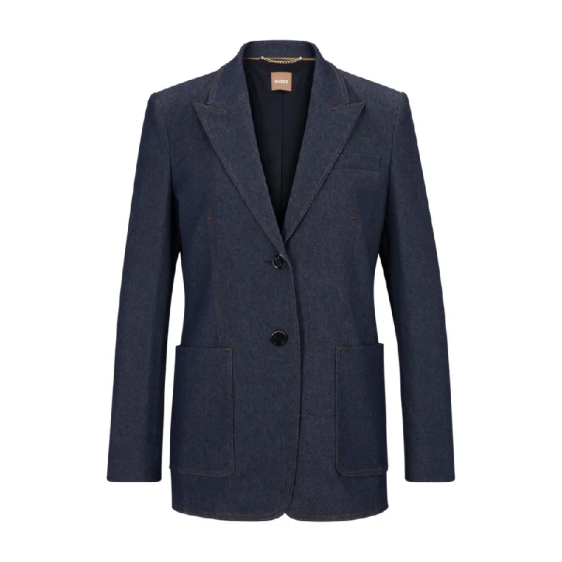 Regular-fit jacket in a denim-look cotton blend Faux Fur Jacket Real Fur Jacket Shearling Jacket