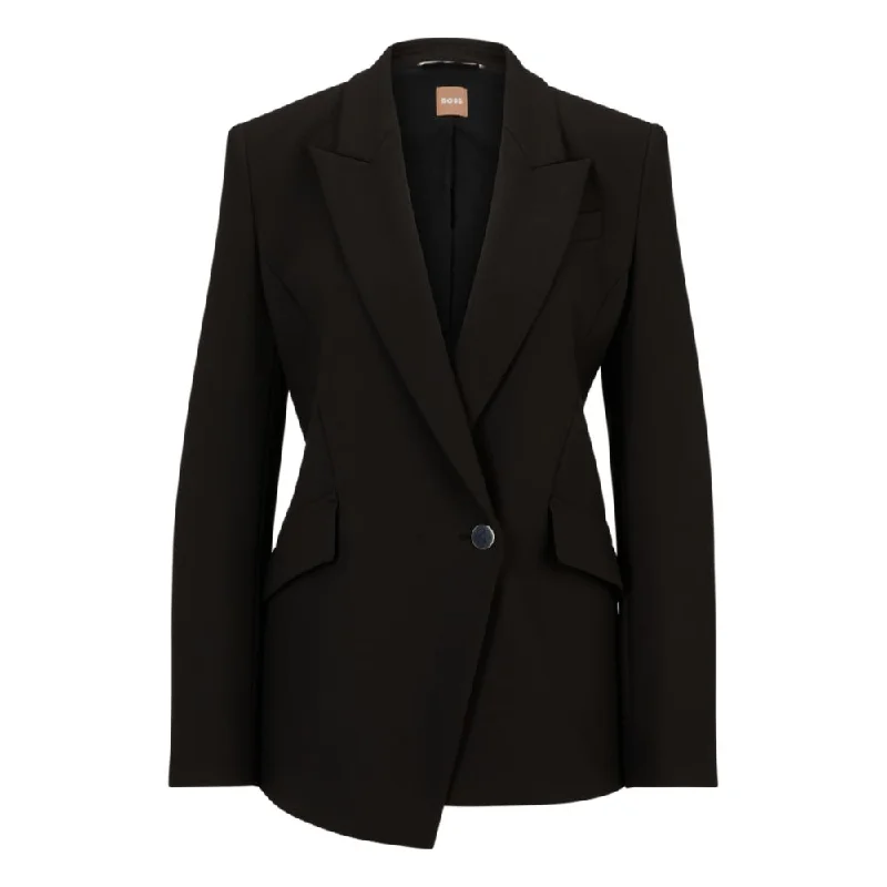 Regular-fit jacket in stretch fabric with asymmetric front Welt Pockets Slit Pockets Flap Pockets Regular-fit jacket in stretch fabric with asymmetric front Welt Pockets Slit Pockets Flap Pockets