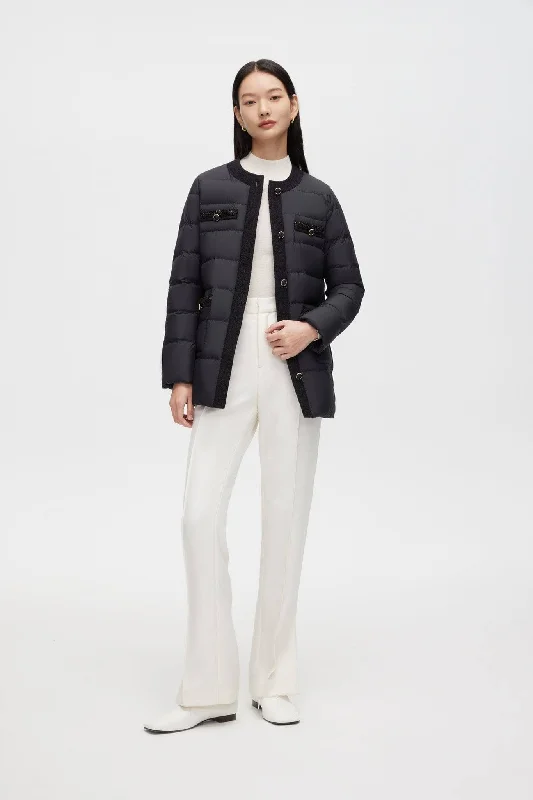 Round Collar Goose Down Short Jacket Mesh Jacket Canvas Jacket Denim Jacket