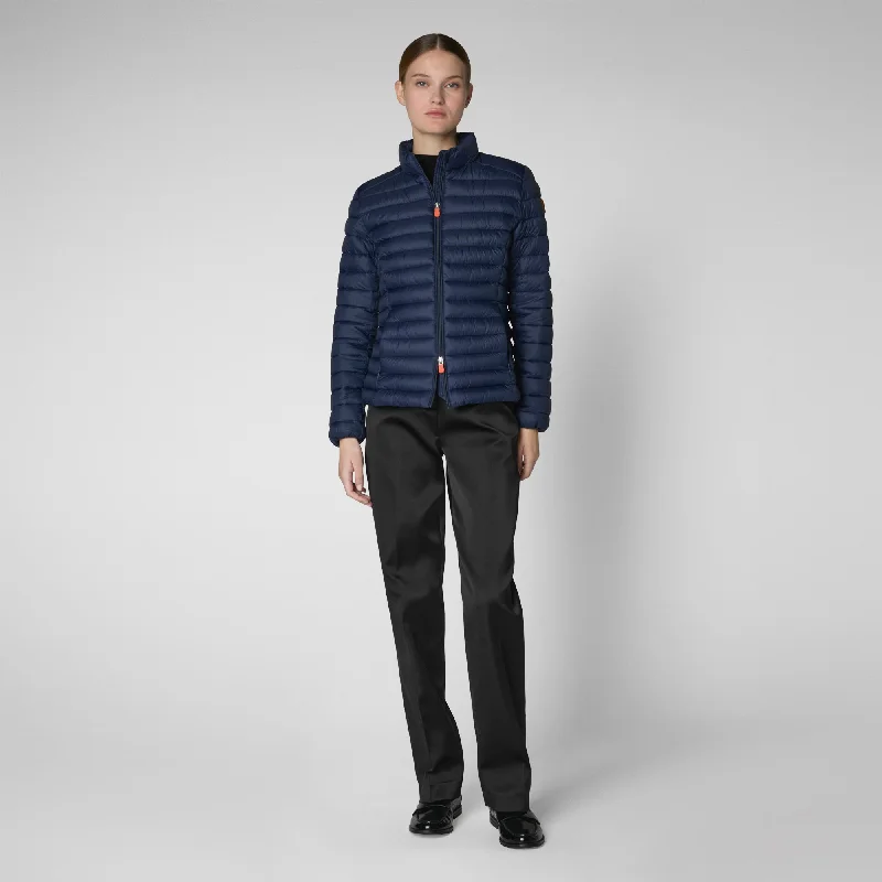 Women's Animal free Puffer Jacket Carly in Navy Blue Plaid Jacket Tartan Jacket Houndstooth Jacket Women's Animal free Puffer Jacket Carly in Navy Blue Plaid Jacket Tartan Jacket Houndstooth Jacket