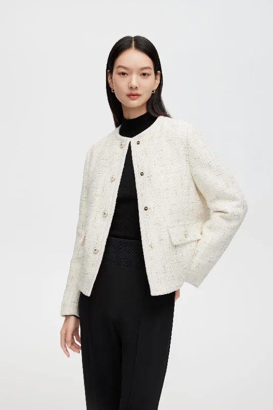 Tweed Goose Down Short Jacket Jacket Blazer Coat