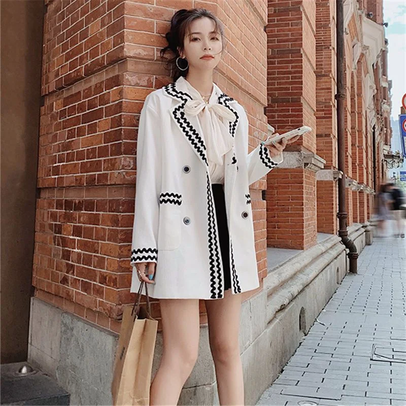 Women's Casual Blazer Jacket 2023 Fall Korean Elegant Loose Midi Suit Coat Female Temperament Retro Blouse Clothes Denim Fabric Leather Fabric Suede Fabric