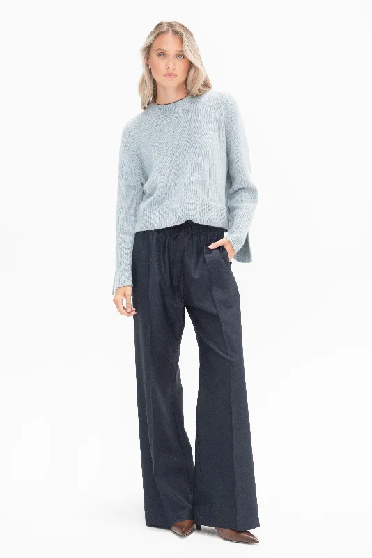 Roundneck Sweater Blue Fog Melange Terry Terry Cloth Terry Knit