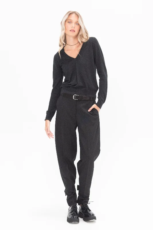 V-Neck Sweater, Noir Nylon Fabric Polyester Fabric Spandex Fabric