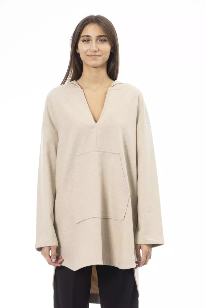 Alpha Studio Beige Wool Women Sweater Mesh Sweater Canvas Denim