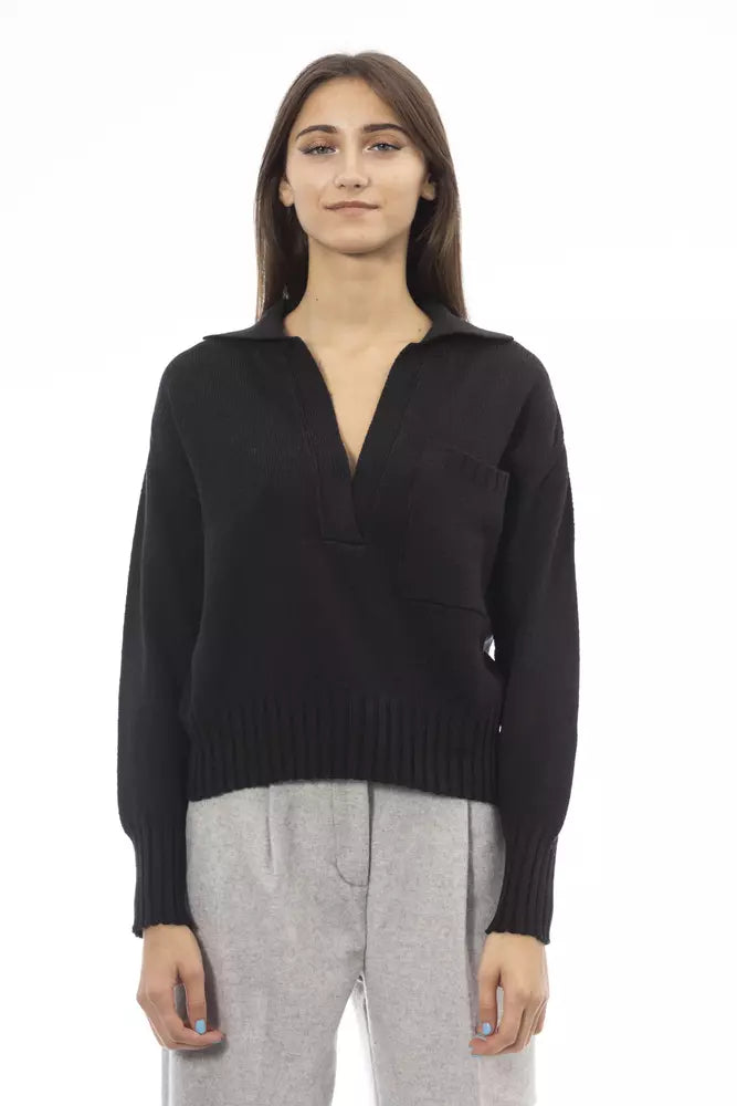 Alpha Studio Black Wool Women Sweater Stretchy Elastic Breathable