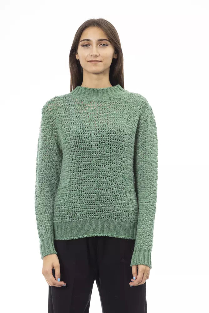 Alpha Studio Green Polyamide Women Sweater Cable Knit Ribbed Knit Lace Knit