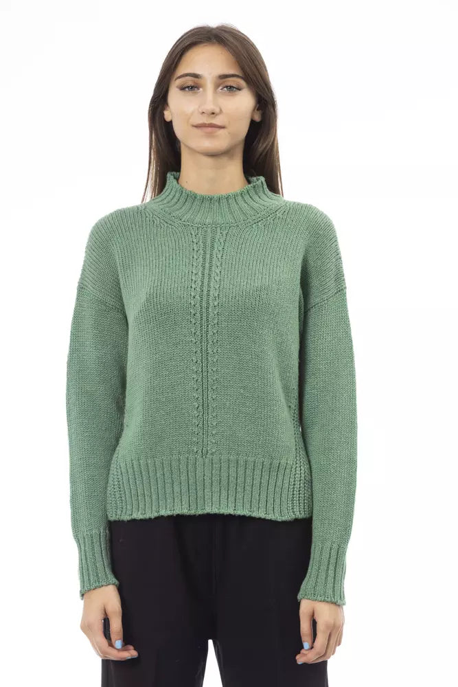 Alpha Studio Green Wool Women Sweater Toggled Drawstring Belted