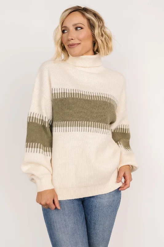 Antonov Turtle Neck Sweater | Sage + Cream Transparent Opaque Sheer