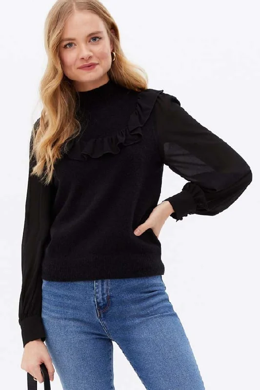 Apricot Ruffle Chiffon Sleeve Jumper Oversized Loose Flowy