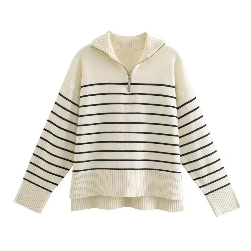 Asymmetry Striped Pullover Sweaters Chenille Blend Fleece Blend Nylon Blend