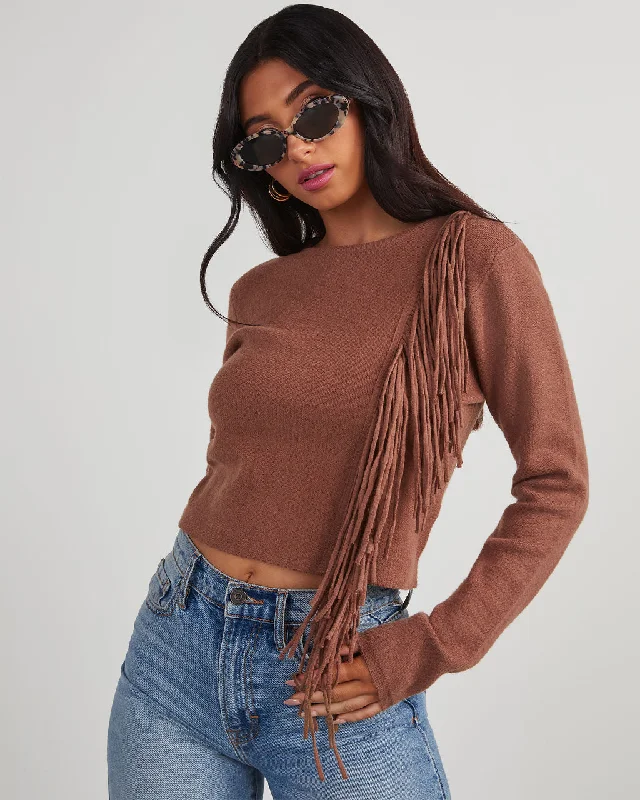 Autumn Breeze Fringe Trim Sweater Slim Fit Regular Fit Oversized