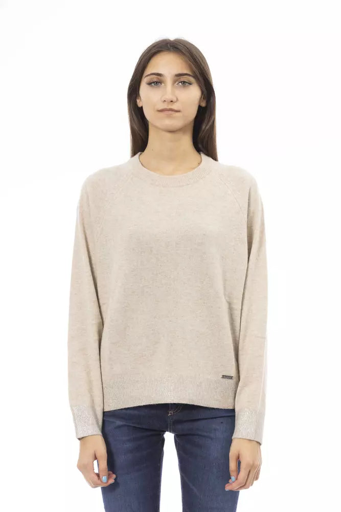 Baldinini Trend Beige Cashmere Women Sweater Velvet Chenille Corduroy
