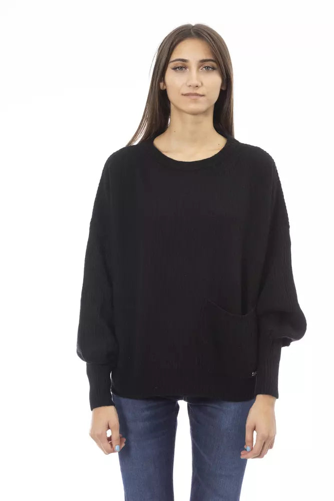 Baldinini Trend Black Wool Women Sweater Striped Floral Plaid