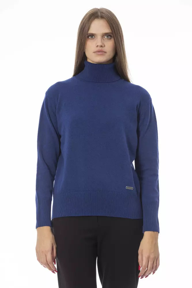 Baldinini Trend Blue Wool Women Sweater Real Fur Shearling Chenille