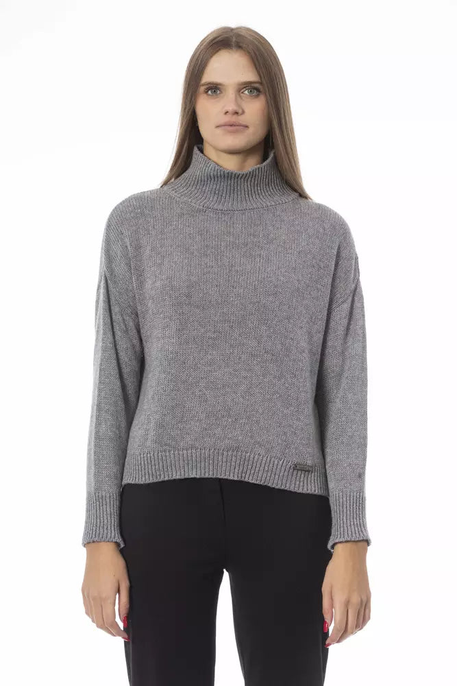 Baldinini Trend Gray Wool Women Sweater Satin Blend Silk Blend Wool Blend