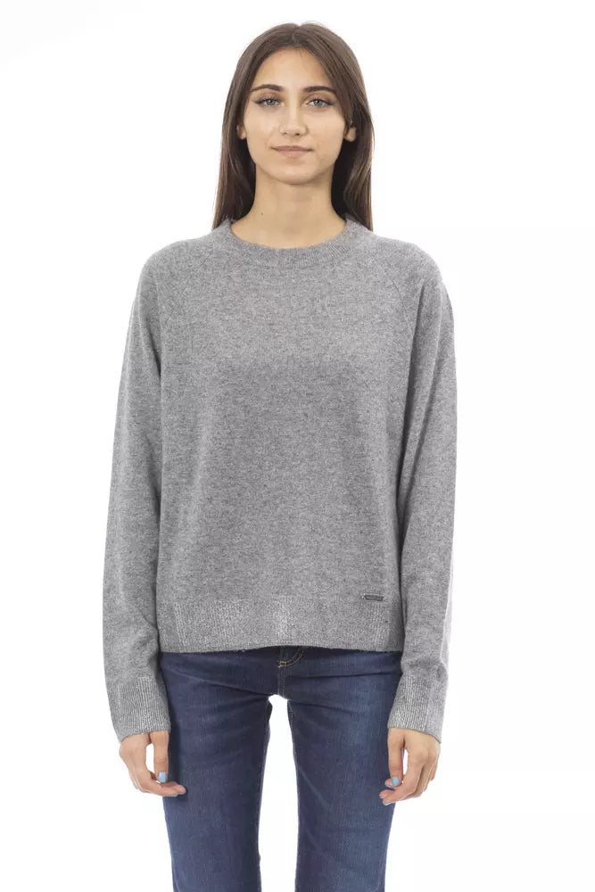Baldinini Trend "Gray Wool Women's Sweater" Front Pockets Side Pockets Patch Pockets Baldinini Trend "Gray Wool Women's Sweater" Front Pockets Side Pockets Patch Pockets