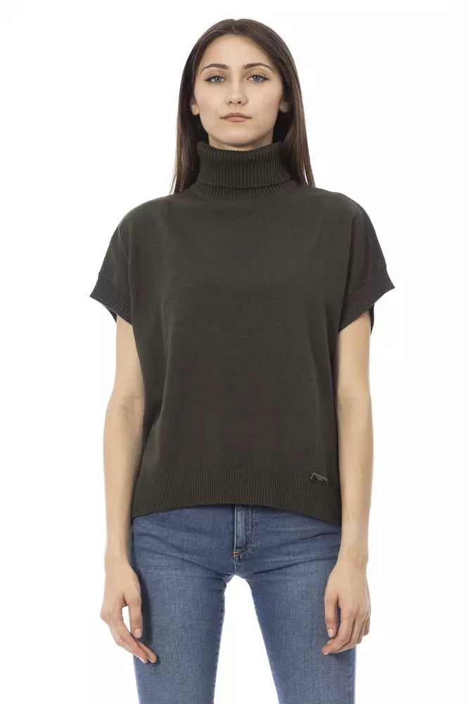 Baldinini Trend Green Wool Women Sweater Layered Multi-layer Single Layer