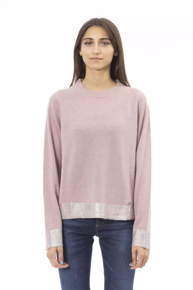 Baldinini Trend Pink Wool Women Sweater Ribbed Striped Patterned