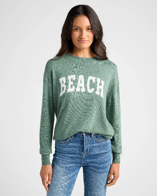 Beach Graphic Crew Neck Sweater Spandex Blend Rayon Blend Denim Blend