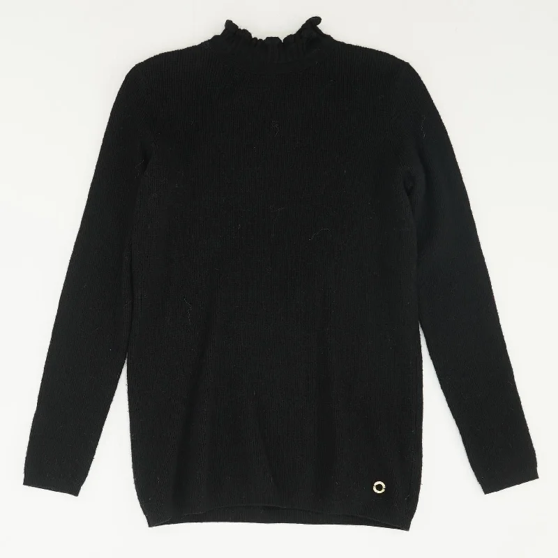 Black Solid Pullover Sweater Ribbed Striped Patterned