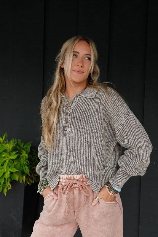 Boheme Button Up Sweater - Mocha Cashmere Blend Cotton Blend Poly Blend