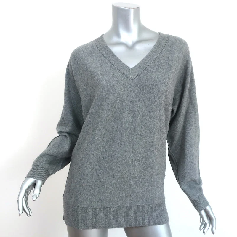 Brochu Walker Elbow Patch Sweater Gray Wool-Cashmere Size Medium V-Neck Pullover Long Sweater Short Sweater Cropped Sweater